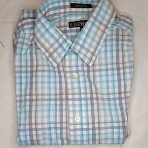 Express Men's Blue Plaid Shirt
